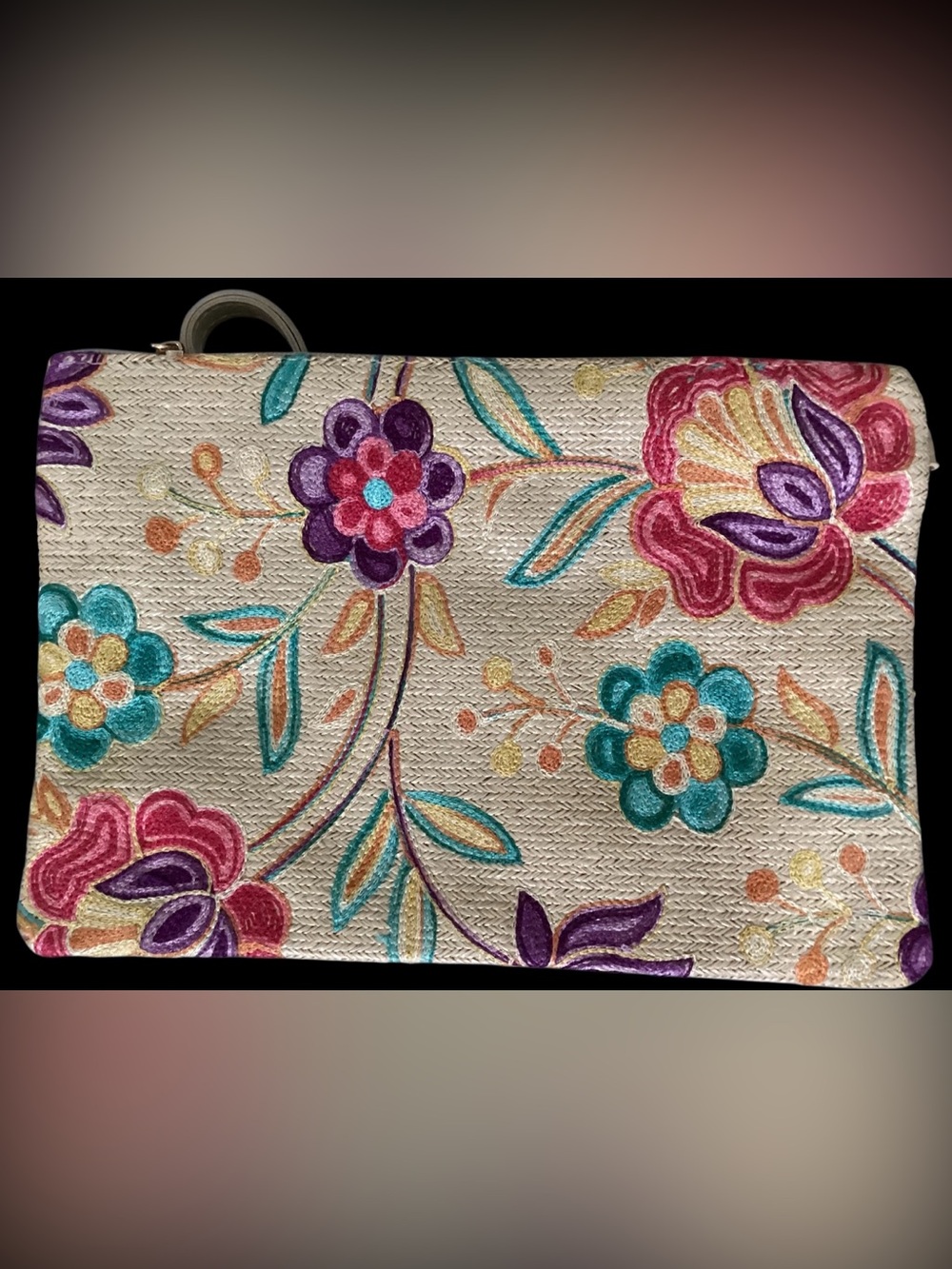 FLORAL EMBROIDERED STRAW CROSSBODY/CLUTCH BAG